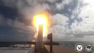 US Navy's unmanned Ghost Fleet ship USV Ranger fires an SM-6 missile