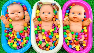 Satisfying ASMR | Color Mixing Candy in 3 Bathtubs with PlayDoh Slime MMs & Glossy Grid Balls #53