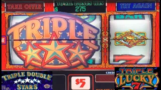 High Limit Slots! Triple Double Stars + Double Top Dollar + Triple Lucky 7s Slot Play!