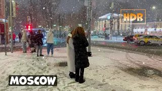 ⁴ᴷ [HDR] SNOWFALL IN MOSCOW AGAIN ❄️ Night walk in the metropolis on Friday | Russian girls walk