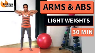 30 MIN ARMS AND ABS Barre Pilates Workout // LIGHT WEIGHTS / BARLATES Arms and Abs