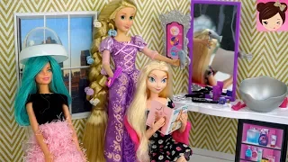 Barbie Rapunzel Hair Style Salon Queen Elsa Doll Hair Wash, Hair Cut in Beauty Salon Shop