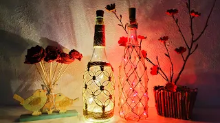 Jute Rope Bottle Decoration | Jute Knots Bottle Craft | Jute Craft Idea | Glass Bottle | DIY