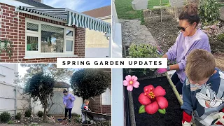 SPRING GARDEN UPDATES | PUTTING UP AN AWNING TO CREATE SHADE AND DIY PLANTER USING A VINTAGE FIND AD