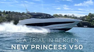 All-new Princess V50 final sea trial in Bergen, Norway before delivery