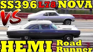 UNFAIR ??? 1968 Hemi Road Runner vs 69 SS396/375 L78 Nova - MuscleCar 1/4 Mile Drag Race-RoadTestTV®