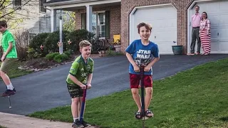 Boy smashes world record for pogo stick jumps