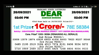 🔴 Lottery Sambad Live 02:00 pm 26/09/2021 Morning Nagaland State Dear Lottery Result pdf