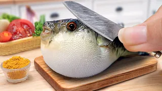 Рецепт вкусного карри из миниатюрной рыбы фугу 🐠 Готовим рыбу иглобрюх с рисом на мини-кухне - ASMR