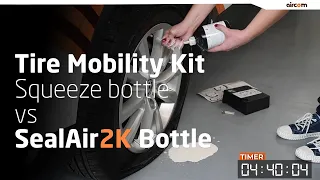 How to use Tire Repair Kit sealant bootle vs squeeze bottle of a TireMobilityKit set