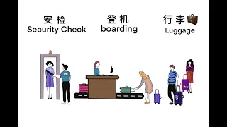 [ LEARN CHINESE ]  Airplane Episode 2 :  Security Check,  Boarding, Luggage. (安检，登机，行李 。)