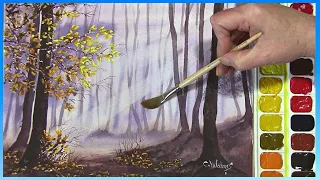 HOW TO PAINT A MISTY FOREST LANDSCAPE WITH SUN BEAMS IN WATERCOLOR