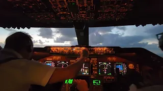 Beautiful BOEING 747-400 TAKEOFF.(cockpit view) &  Control tower and pilot radio communication