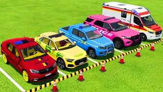 DACIA, AUDI, VOLKSWAGEN, FORD POLICE VEHICLES & MERCEDES AMBULANCE EMERGENCY TRANSPORTING ! FS22