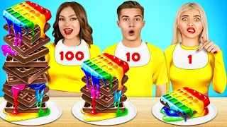 Desafio Alimentar: 100 Camadas! Comilança com 1 vs 100 Camadas de Doces por Mega Game