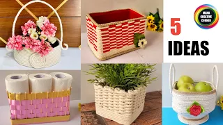 5 Different Rope Basket making ideas for storage/ 5 DIY rope Basket ideas/5 diy storage baskets