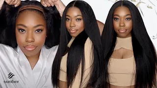 NEW WEAR N GO GLUELESS PRE CUT & PRE PLUCKED KINKY STRAIGHT HD LACE CLOSURE WIG | SUNBER HAIR