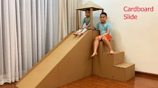 DIY | How to Build a Cardboard Slide - How To Make a Big Cardboard House for Kids | Papa & Baby MV