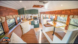 DIY School Bus Conversion W/ Gorgeous Kitchen & Luxurious Bathroom