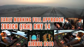 ZURICH 🇨🇭 (ZRH) | Early morning full approach rwy 14 | Airbus pilots + cockpit views | with briefing