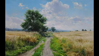 Bright summer landscape|How to draw a field|How to draw a summer sky