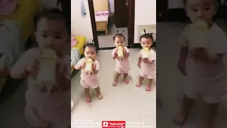 Three cute kids and papa / Тройняшки и папа