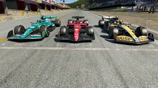 F1 2022 Ferrai F1-75 Leclerc vs McLaren MCL36 Norris vs Aston Martin AMR22 Vettel