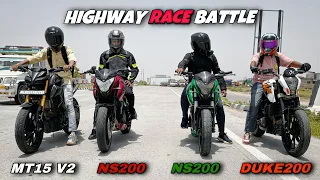 Yamaha Mt15 Vs Bajaj Ns200 Vs Ns200 Vs Ktm Duke 200 Drag Race