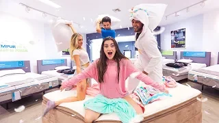 24 Hour Overnight Challenge in a Mattress Store | CloeCouture