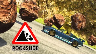 BeamNG Drive - Cars vs Rockslide #4 (Big Rocks)