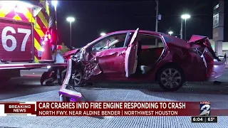 Car crashes into fire engine responding to crash in northwest Houston, police say