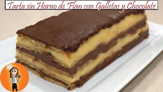 Tarta Sin Horno de Flan con Galletas y Chocolate | Receta de Cocina en Familia