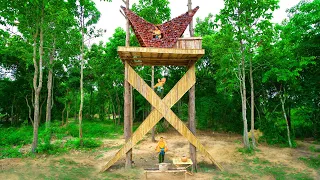 Survival Girl Living Alone Building A House in The Woods Bathtub On Tree House by Ancient Skills