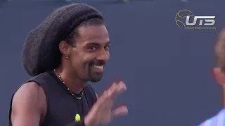 Hotshot: Dustin Brown hits an EPIC diving volley winner on match point against Corentin Moutet