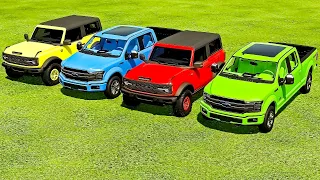 TRANSPORTING FORD BRONCO & PICKUP CARS WITH INTERNATIONAL TRUCKS - Farming Simulator 22