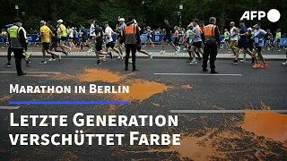 Marathon in Berlin: Letzte Generation verschüttet Farbe - Klebeaktion scheitert | AFP