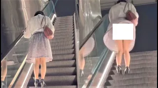 エスカレーターに乗ってたら風でスカートが… wind upskirt【女装/crossdresser】