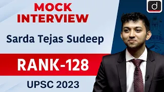 🟢UPSC Result 2023 | Sarda Tejas Sudeep | Rank – 128 | Mock Interview | Drishti IAS English