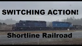 SD-40's Switching Gondolas With Heavy Snow Falling A Month Too Late! #trains #trainvideo #trainvideo