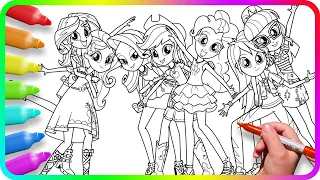 Coloring Pages EQUESTRIA GIRLS - Mane 7 Friendship / How to color My Little Pony. Drawing Tutorial