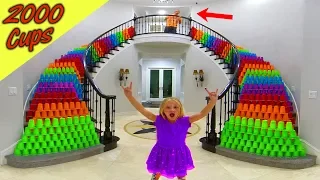 Pranking Our Dad!!! 2,000 Plastic Cups Down the Stairs!