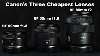 Canon's 3 Cheapest RF Prime Lenses: 35mm f1.8 Macro IS vs 50mm f1.8 vs 85mm f2 Macro IS STM Lenses