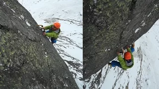 Stylish penalty Glacier d'Argentière left bank Chamonix Mont-Blanc dry tooling mountaineering