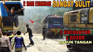 DETIK DETIK TRUK TRAILER MUATAN BARANG PANJANG BERHASIL DI EVAKUASI di bantu 3excavator dan 1dozer