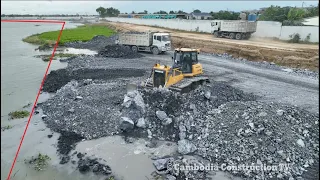 Part 34 , Impressive Nice Techniques Build Road Removal Mud By SHANTUI Dozer & Truck Spreading Stone