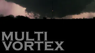 Storm chaser intercepts multi vortex tornado at night