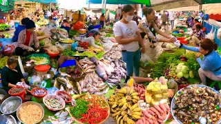 Cambodian Food Market Scenes - Fish, Pork, Pickled Crab, Vegetable, Fruit & More in Phnom Penh