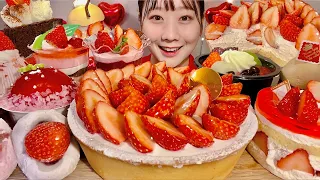 ASMR Strawberry Dessert Cake,Tart, Daifuku,etc【Mukbang/ Eating Sounds】【English subtitles】