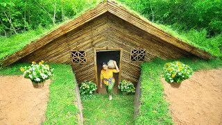 Survival Girl Enjoy Life Building A House Underground, Grass Roof, Fireplace, Tank, A Swimming Pool