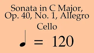 Suzuki Cello Book 4 | Sonata in C Major, Op. 40, No. 1, Allegro | Piano Accompaniment | 120 BPM